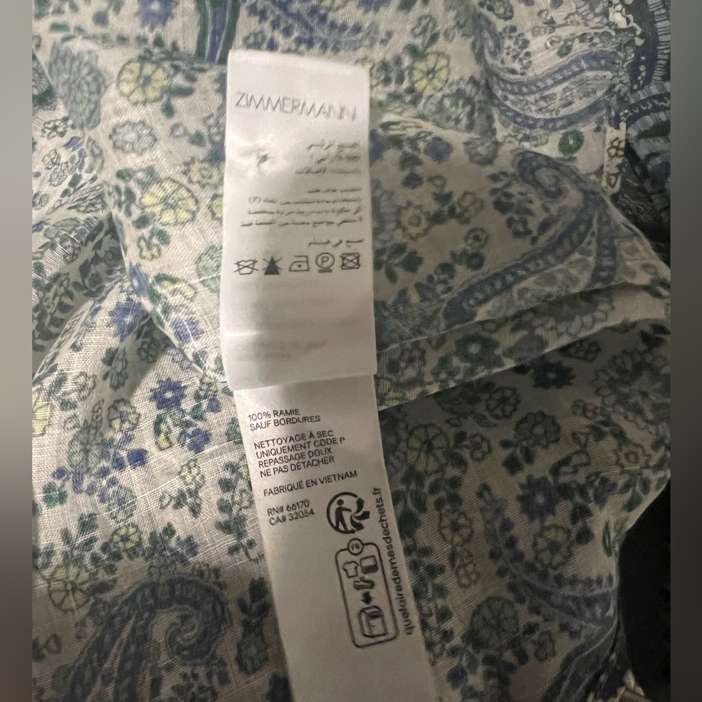 ZIMMERMANN OTTIE LINEN BILLOW BLOUSE GREEN PAISLEY - Picture 12 of 14